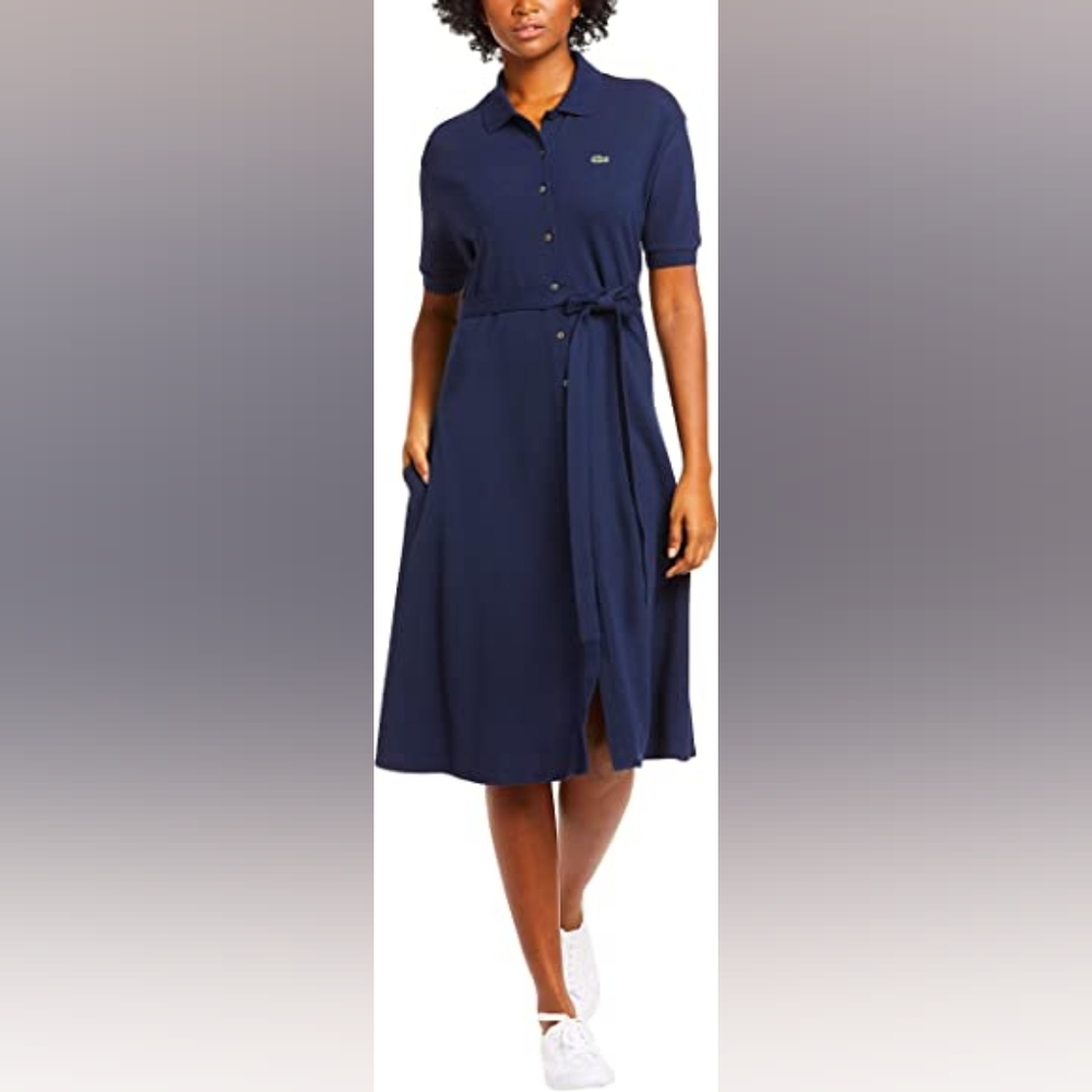 Lacoste Woman's short sleeve buttondown belted polo dress